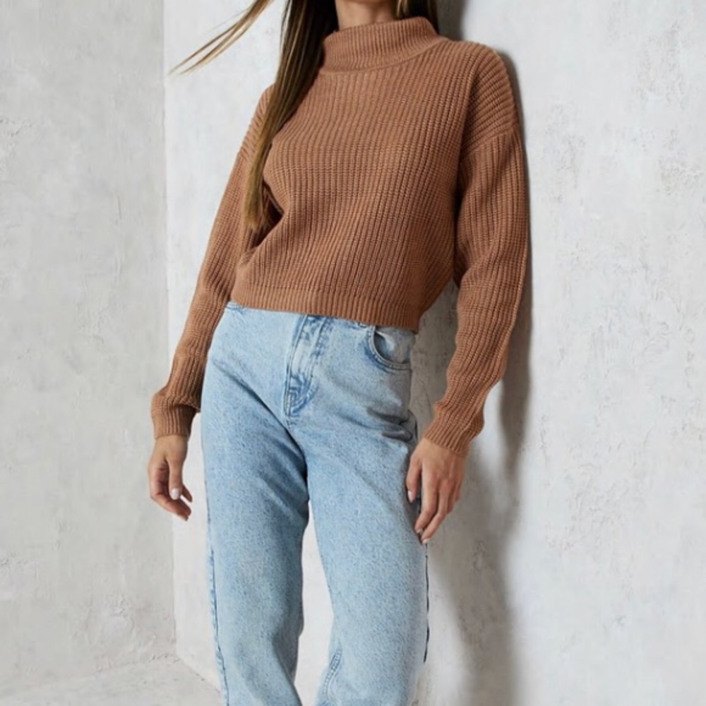 Cropped Knit Turtleneck Sweater